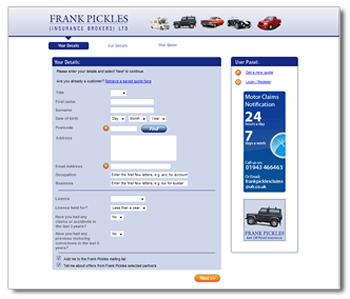 Frank Pickles online insurance quotation system